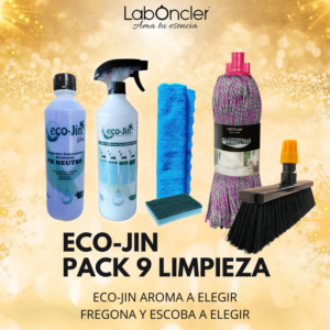 PACK 9 LIMPIEZA ECO-JIN (ELEGIR)+DIFUSOR+FREGONA (ELEGIR)+ESCOBA (ELEGIR)+BAYETA MICROFIBRA+ESTOPAJO CON ESPONJA