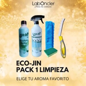 PACK 1 Limpieza ECOJIN+DIFUSOR+CEPILLO JUNTAS AMARILLO+BAYETA MICROFIBRA+ESTROPAJO CON ESPONJA